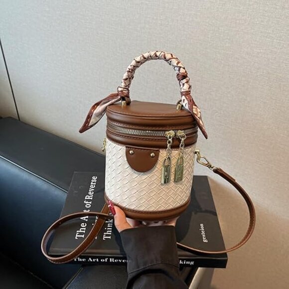 Neiman Marcus Equestrian Brown Vegan Leather Bucket Bag - Picture 5 of 6